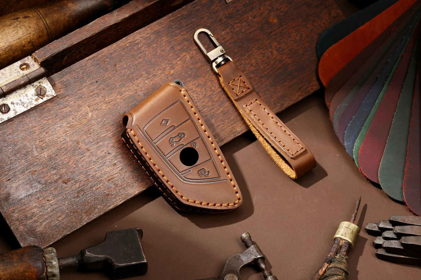 Funda de cuero de lujo para llave de coche BMW Serie 1-7, X1-X6, X5M/X6M