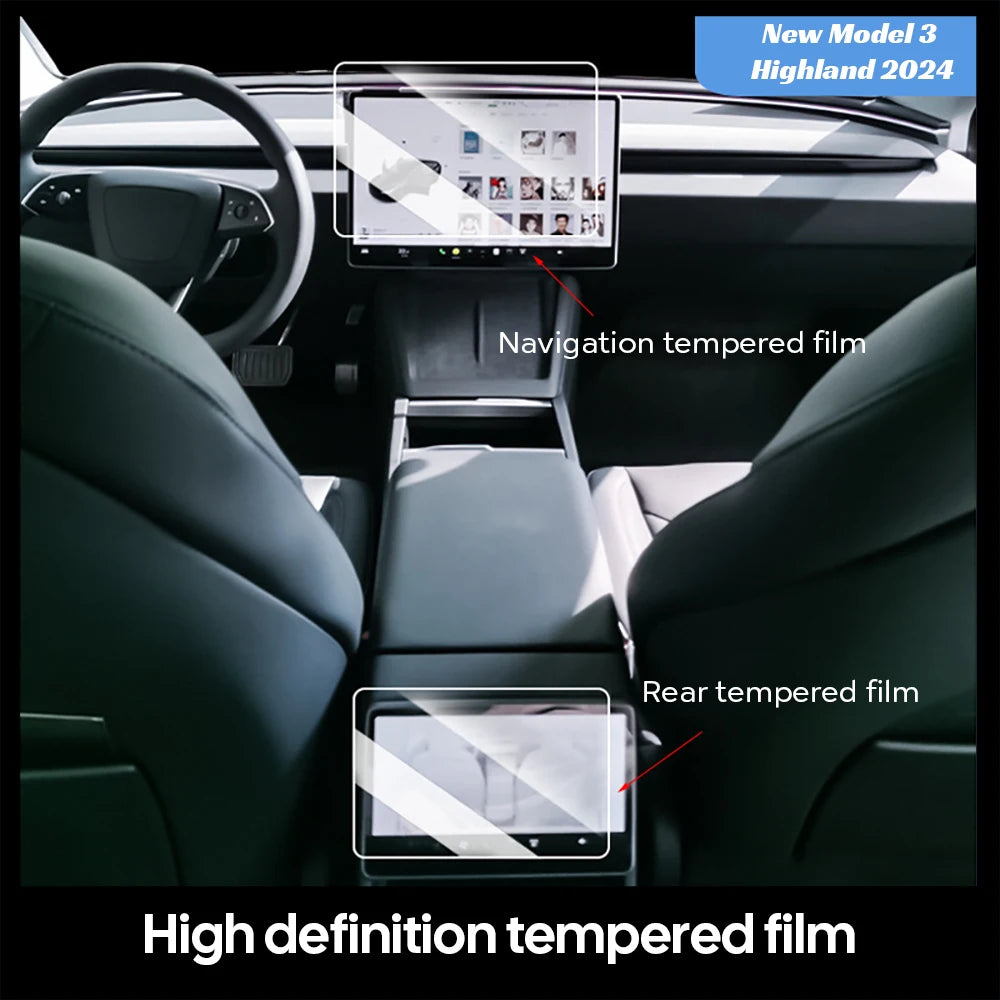 Tesla Model Y 2025 & Model 3 2024 Tempered Glass Protectors