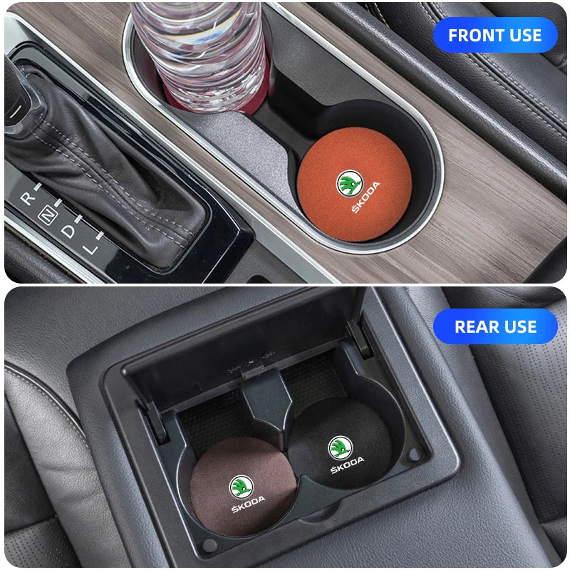 2Pcs Suede Anti-Slip Cup Coasters for Skoda Models