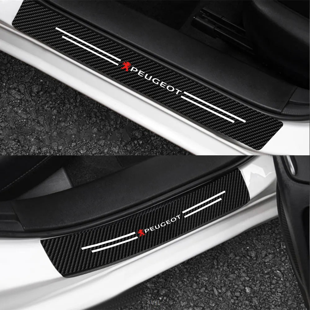 4pcs Leather Door Sill Protectors for Peugeot 206-3008, Anti-Scratch