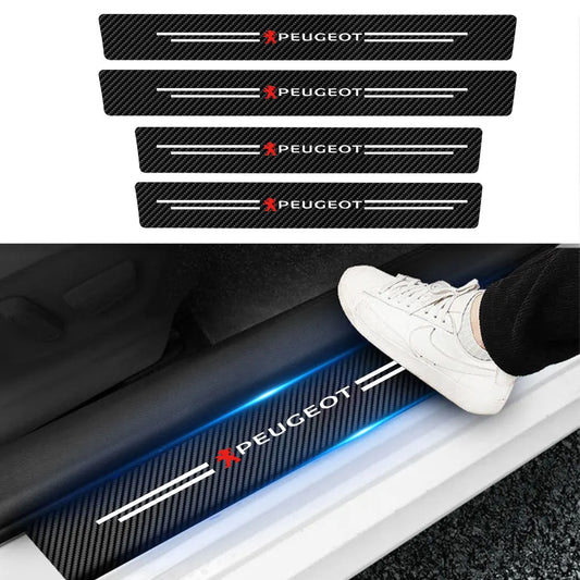 4pcs Leather Door Sill Protectors for Peugeot 206-3008, Anti-Scratch