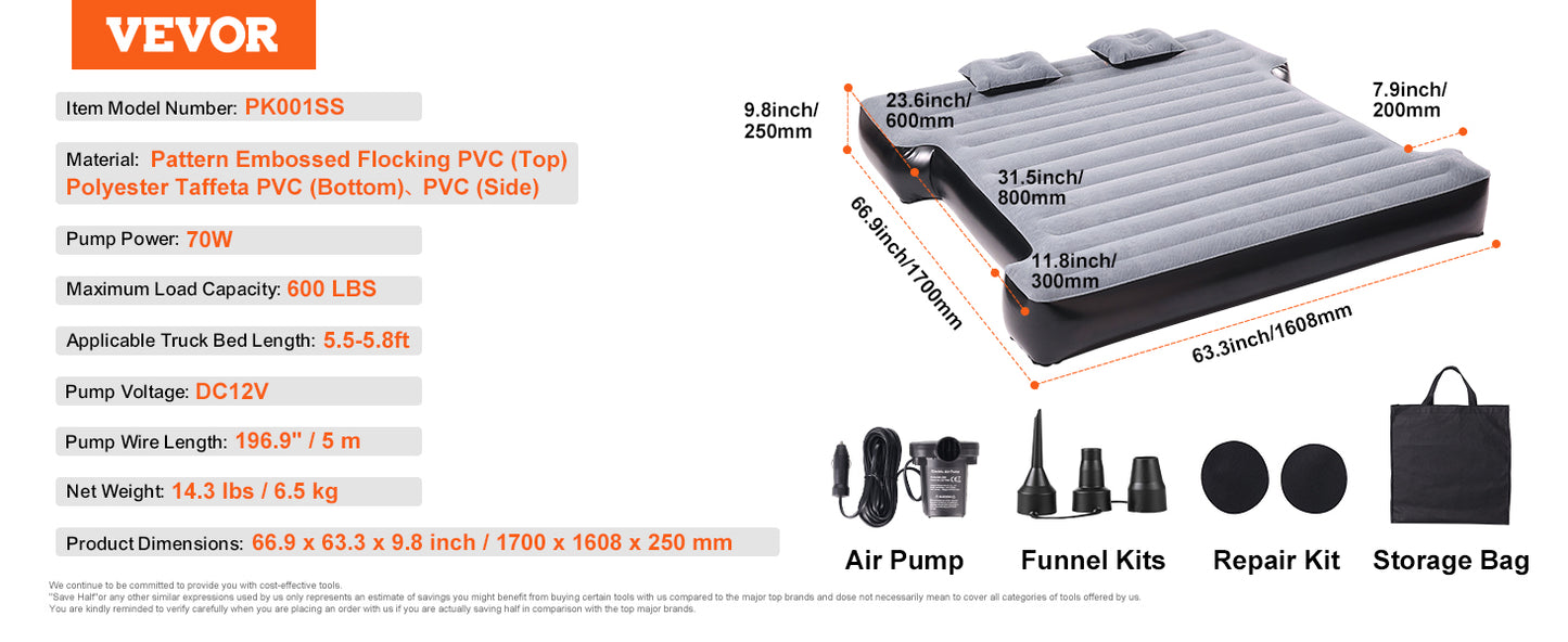 Matelas pneumatique pour camion VEVOR de 1,6 à 1,75 m pour camping-car