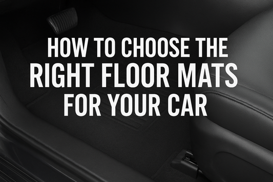 Car interior with black floor mats and white text How to choose the right floor mats for your car