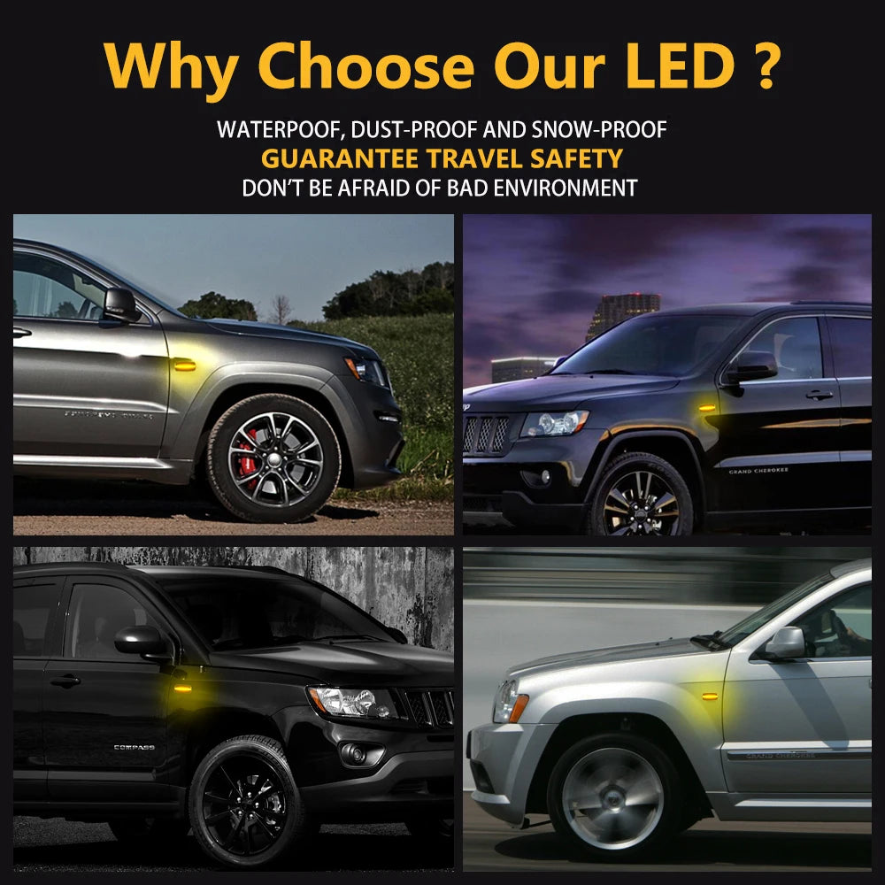 Feux de position latéraux dynamiques à LED fumés pour Jeep, Dodge, Chrysler