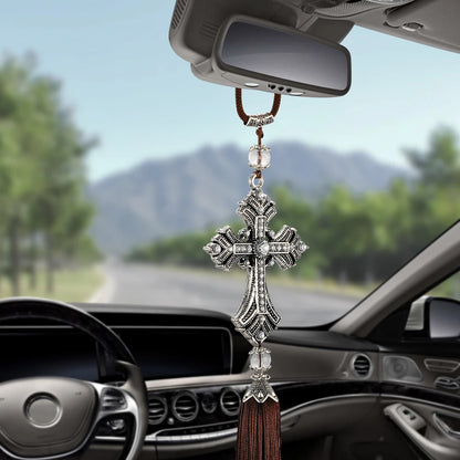 Crystal Diamond Cross Rearview Mirror Pendant for Cars