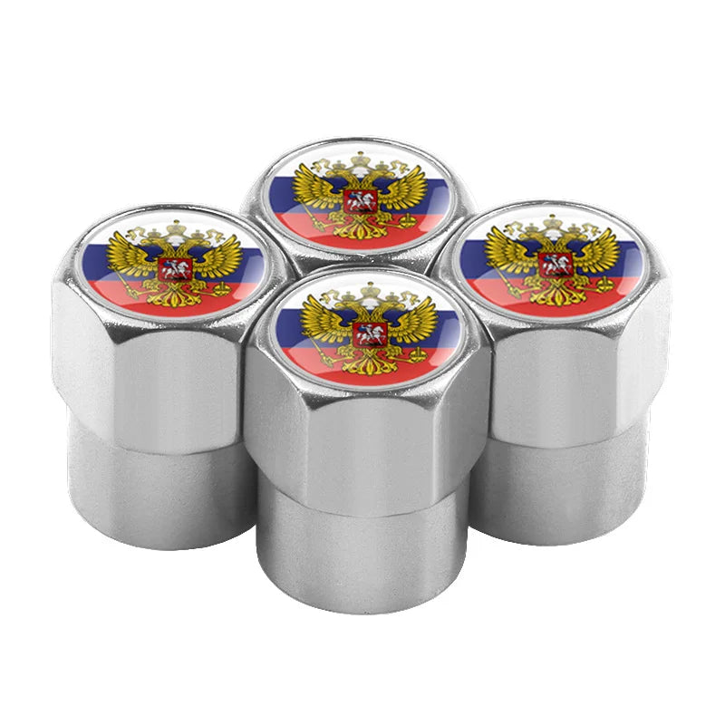 Universal 4PCS Russian Flag Aluminum Valve Caps Fit