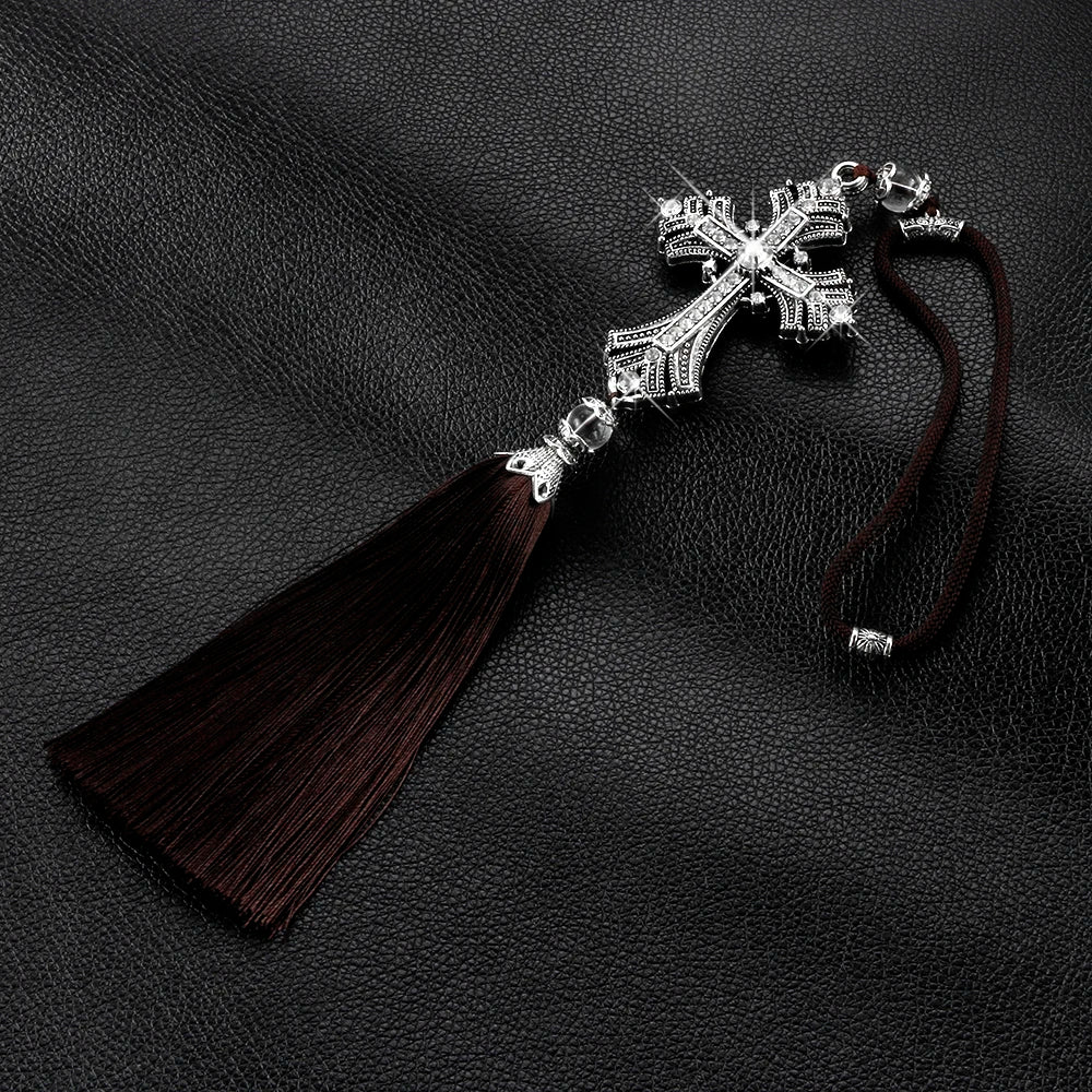 Crystal Diamond Cross Rearview Mirror Pendant for Cars