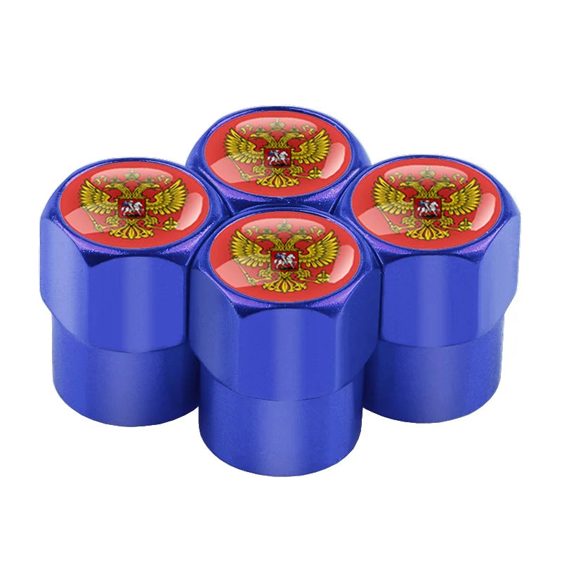 Universal 4PCS Russian Flag Aluminum Valve Caps Fit