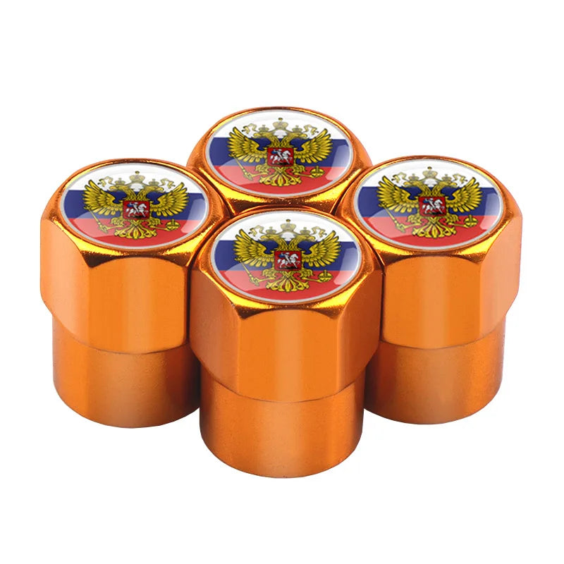 Universal 4PCS Russian Flag Aluminum Valve Caps Fit