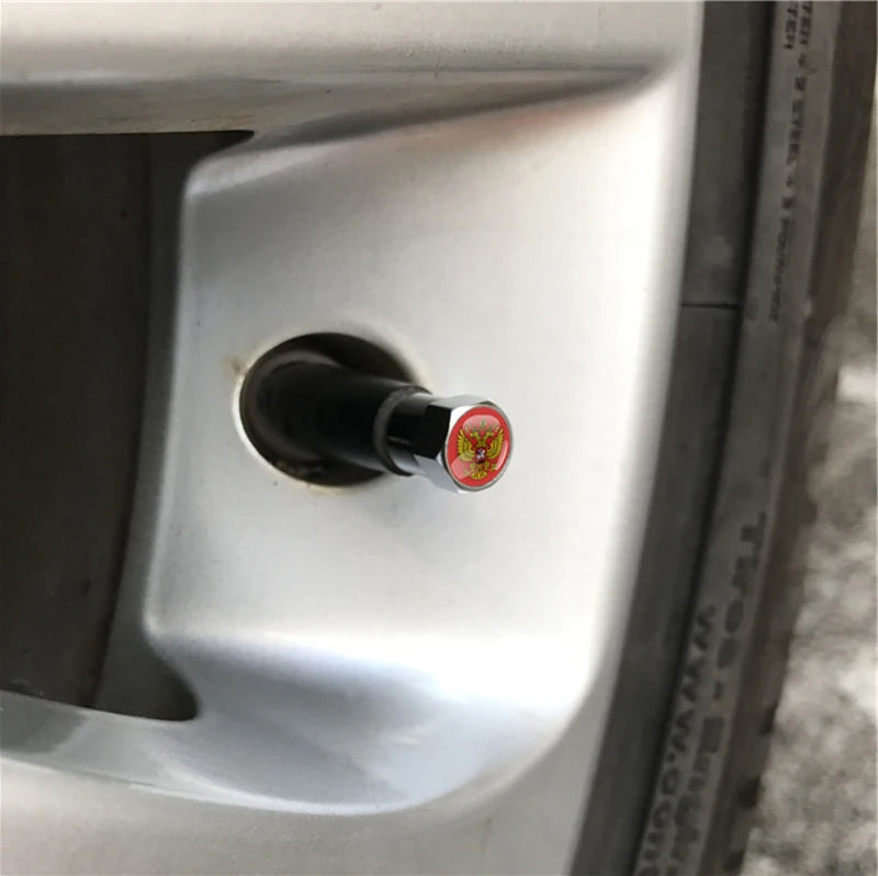 Universal 4PCS Russian Flag Aluminum Valve Caps Fit