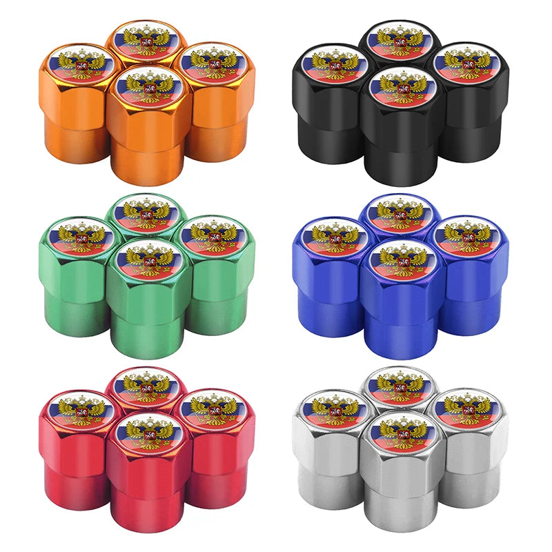 Universal 4PCS Russian Flag Aluminum Valve Caps Fit