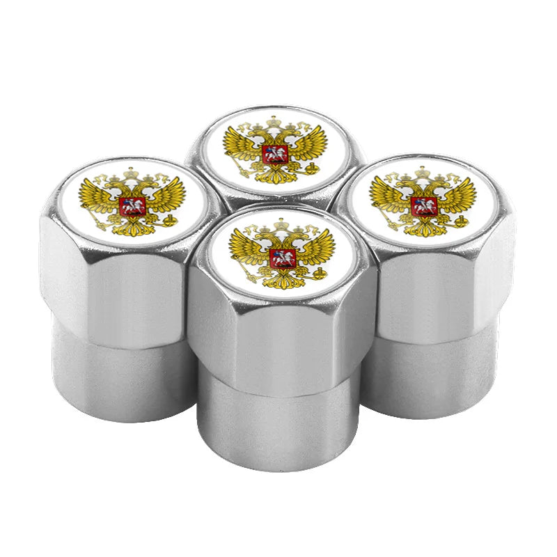 Universal 4PCS Russian Flag Aluminum Valve Caps Fit