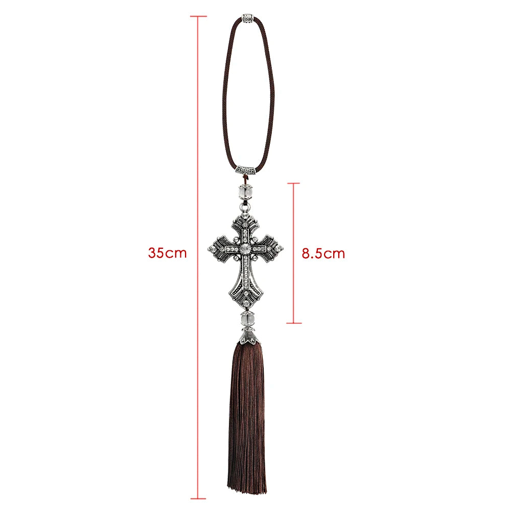 Crystal Cross Rearview Mirror Car Pendant – Premium Decor