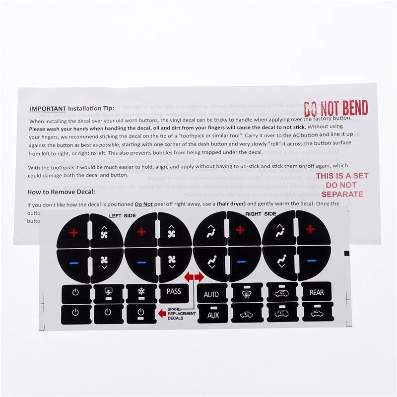 AC Control Button Repair Decals for GMC Chevy Buick Trucks