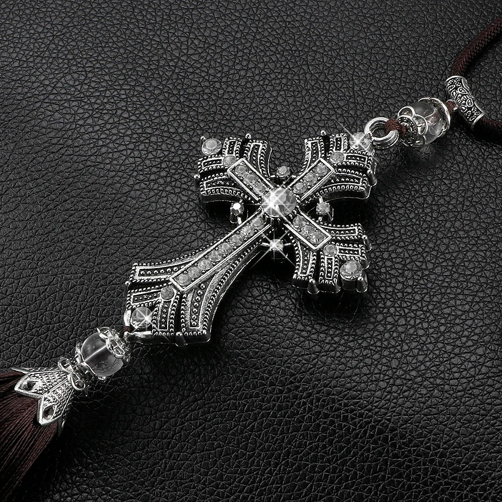 Crystal Diamond Cross Rearview Mirror Pendant for Cars