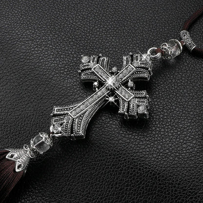 Crystal Cross Rearview Mirror Car Pendant – Premium Decor