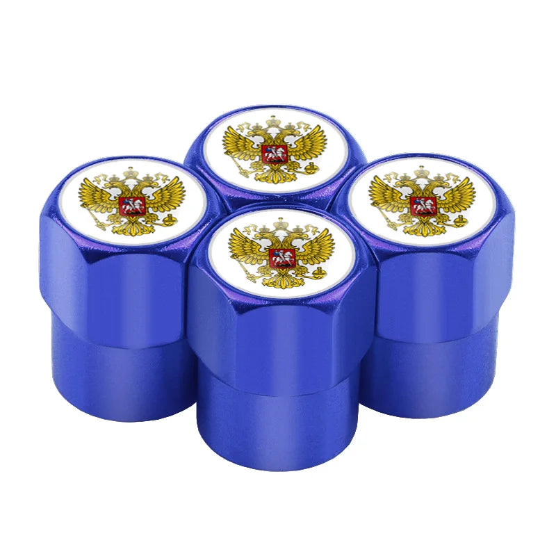 Universal 4PCS Russian Flag Aluminum Valve Caps Fit