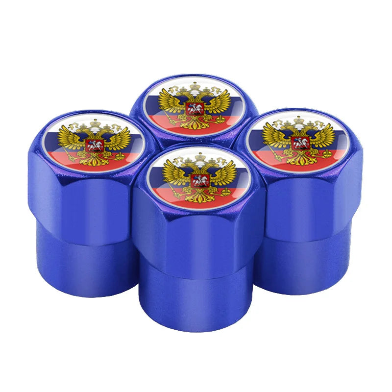 Universal 4PCS Russian Flag Aluminum Valve Caps Fit