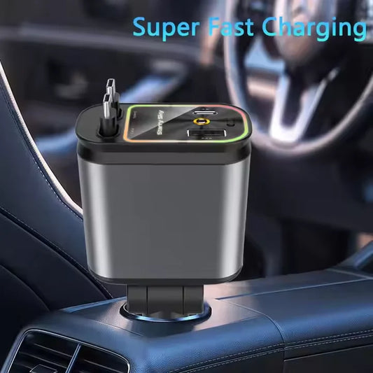 4-in-1 Retractable Fast Car Charger with PD & QC3.0 – 120W – Car Accessories | MotorWorld Marketplace