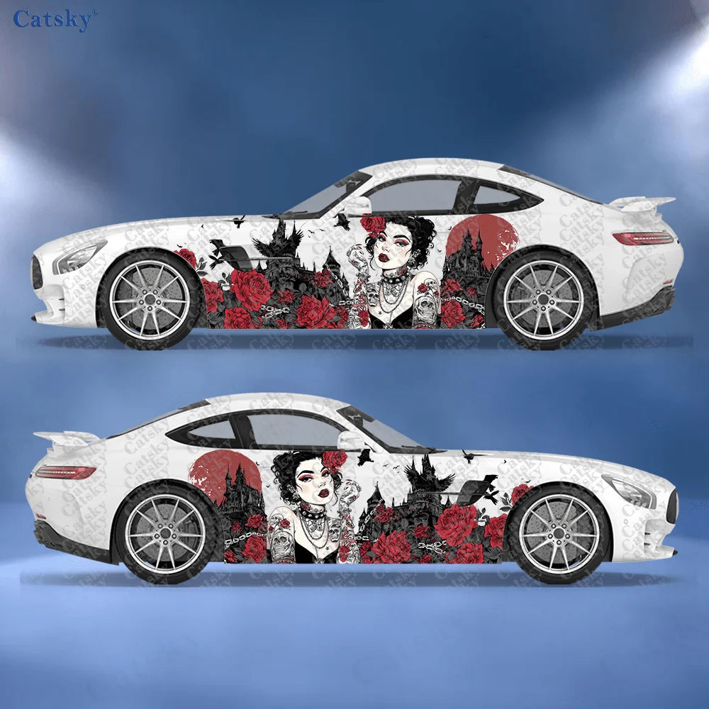 2pcs Gothic Rose Woman Car Stickers – Durable, Easy Apply C – Car Accessories | MotorWorld Marketplace