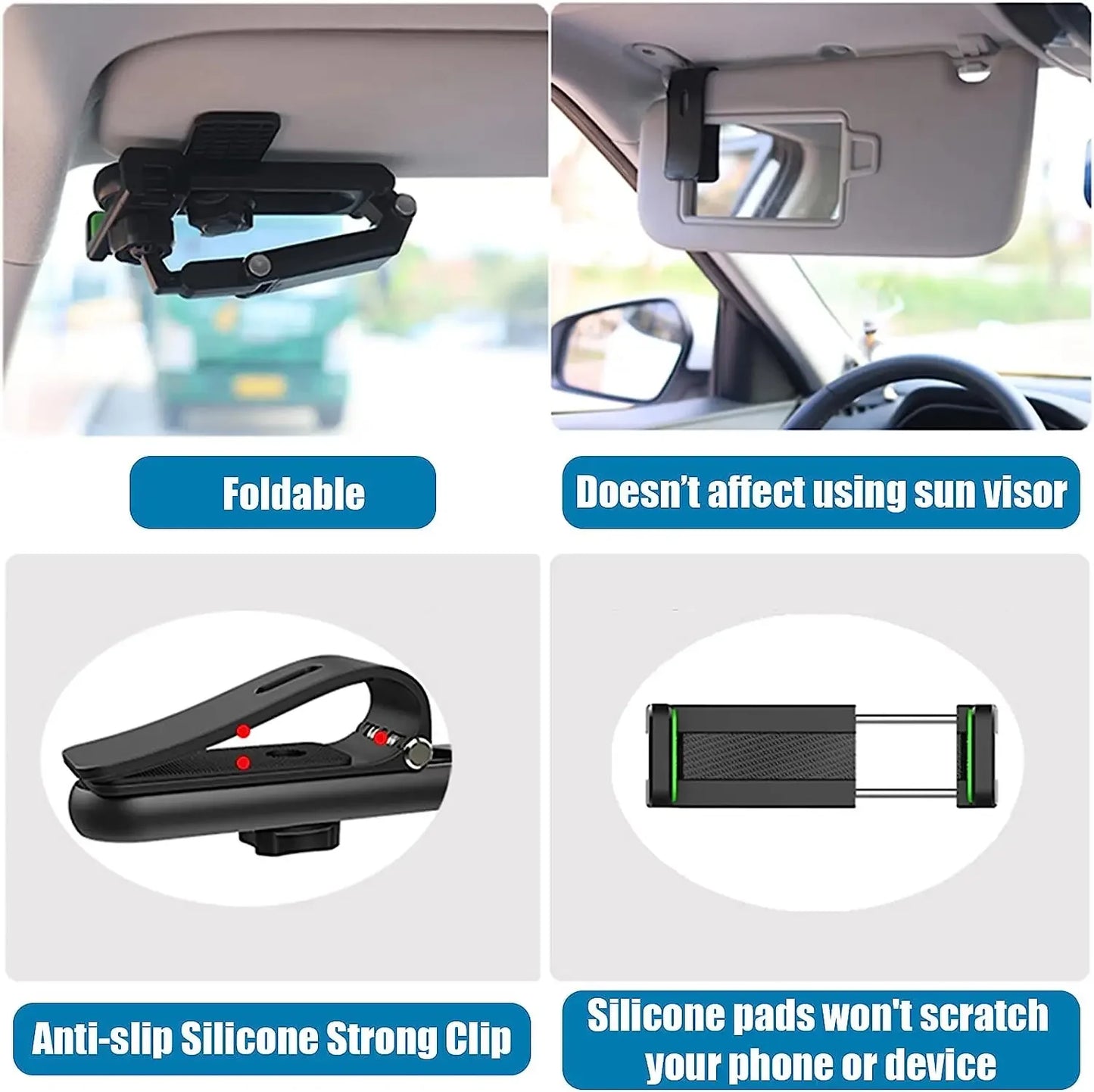 Support de téléphone universel 360° pour pare-soleil de voiture, pour iPhone/Android