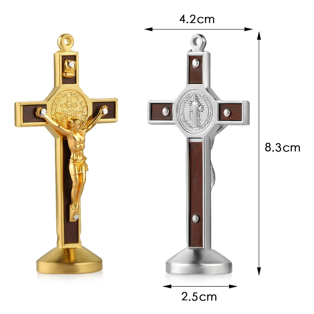 Premium Metal-Wood Jesus Cross Car Dashboard Ornament