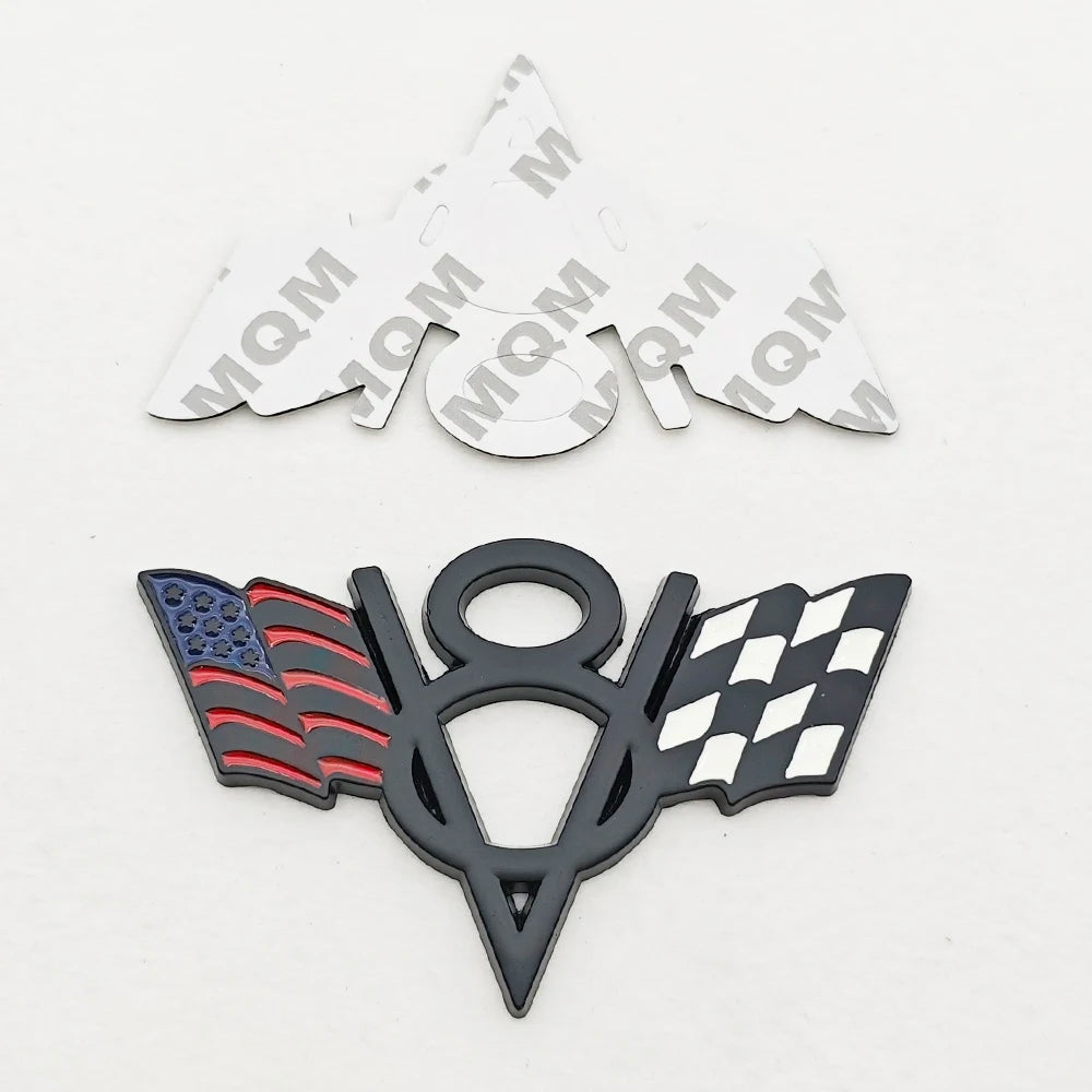 Universal 3D Metal V8 Flag Badge Emblem