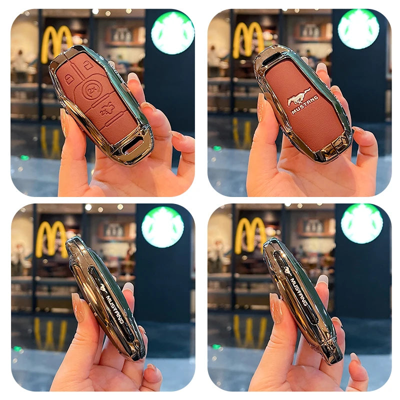 Premium Zinc Alloy Leather Key Case for Ford Mustang 2015-2020
