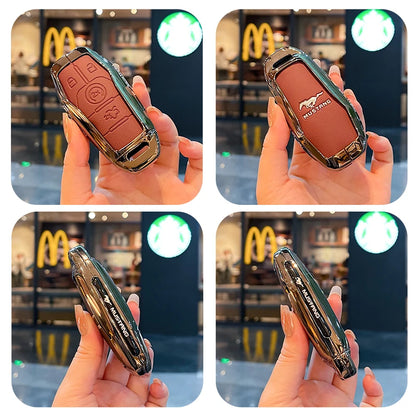 Premium Zinc Alloy Leather Key Case for Ford Mustang 2015-2020