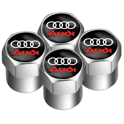 Audi Tire Wheel Valve Caps Cover + Suede Car Key Chain Ring Keychain