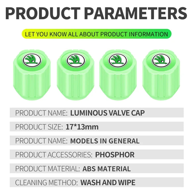 Luminous Tire Valve Caps Emblem for Skoda