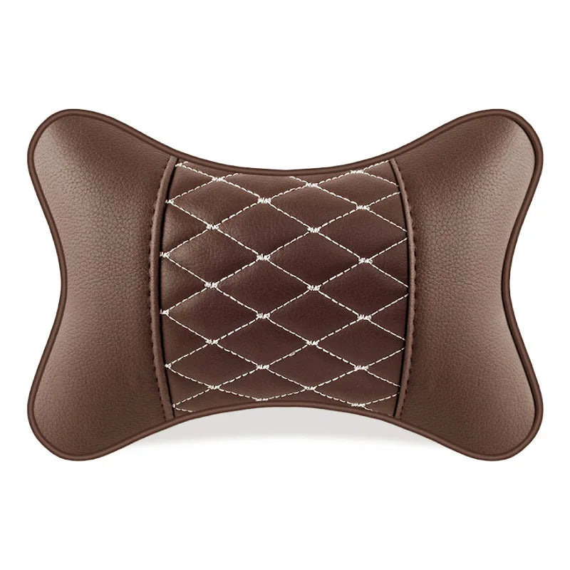 Premium Cowhide Car Neck Pillow – Universal, Soft, Breathable P09 coffee – Car Accessories | MotorWorld Marketplace
