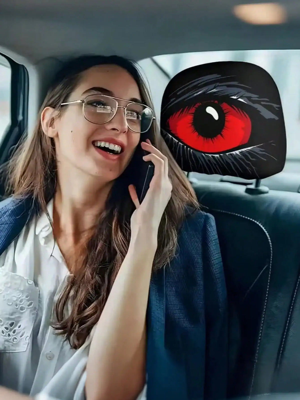 2Pcs Red Evil Eye Headrest Covers – Durable, Stylish Decor – Car Accessories | MotorWorld Marketplace