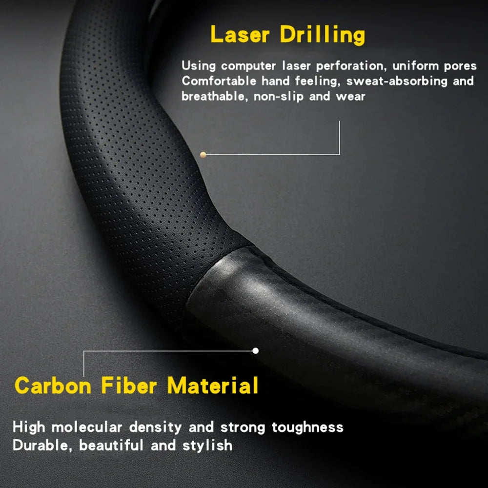 Universal Carbon Fiber Leather Steering Wheel Cover, Anti-Slip – Car Accessories | MotorWorld Marketplace