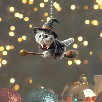 2D Halloween Cat Broom Pendant – Rearview Mirror Decor – Car Accessories | MotorWorld Marketplace