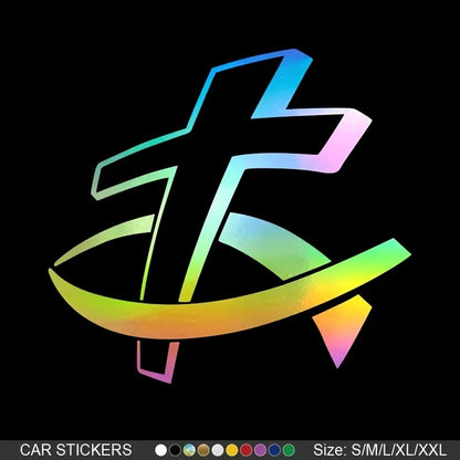 Christian Fish Cross Car Sticker – Waterproof Auto Decal