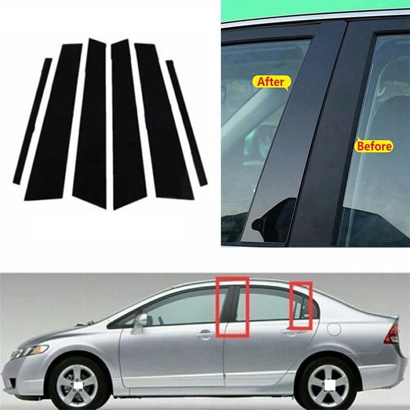 6Pcs Glossy Black Pillar Trim for Honda Civic 06-11 Sedan – Car Accessories | MotorWorld Marketplace