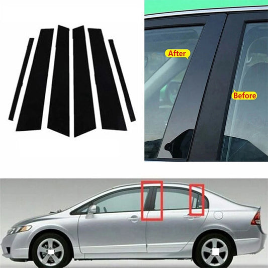 6Pcs Glossy Black Pillar Trim for Honda Civic 06-11 Sedan – Car Accessories | MotorWorld Marketplace