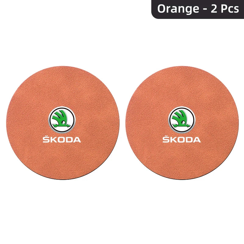 2Pcs Suede Anti-Slip Cup Coasters for Skoda Models