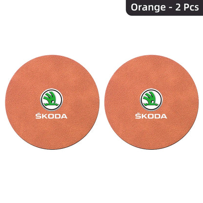 2Pcs Suede Anti-Slip Cup Coasters for Skoda Models