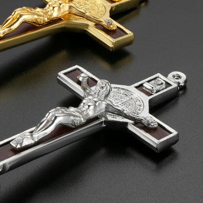 Premium Metal-Wood Jesus Cross Car Dashboard Ornament