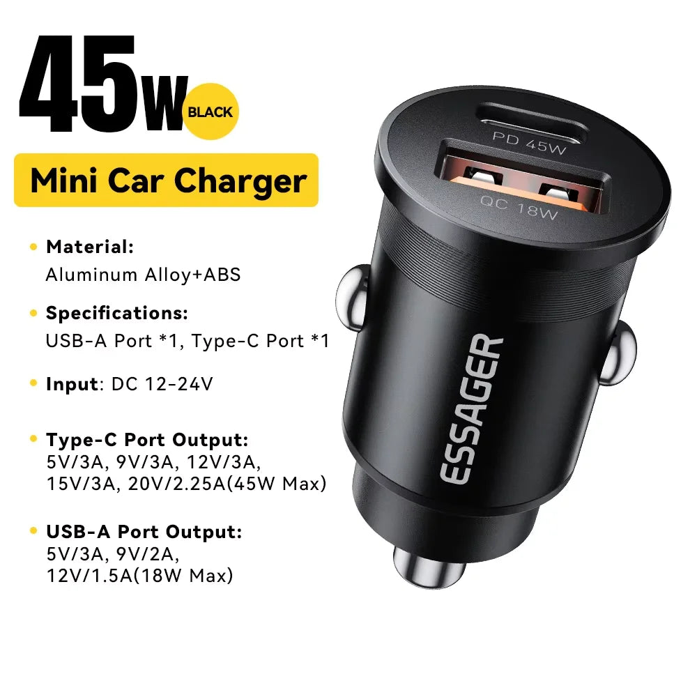 Essager 45W Dual PD QC3.0 Car Charger Type-C Fast Charge 45W Black – Car Accessories | MotorWorld Marketplace