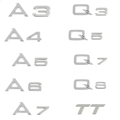 3D ABS Chrome Black Trunk Badge for Audi A1-A8 Q2-Q8 TT