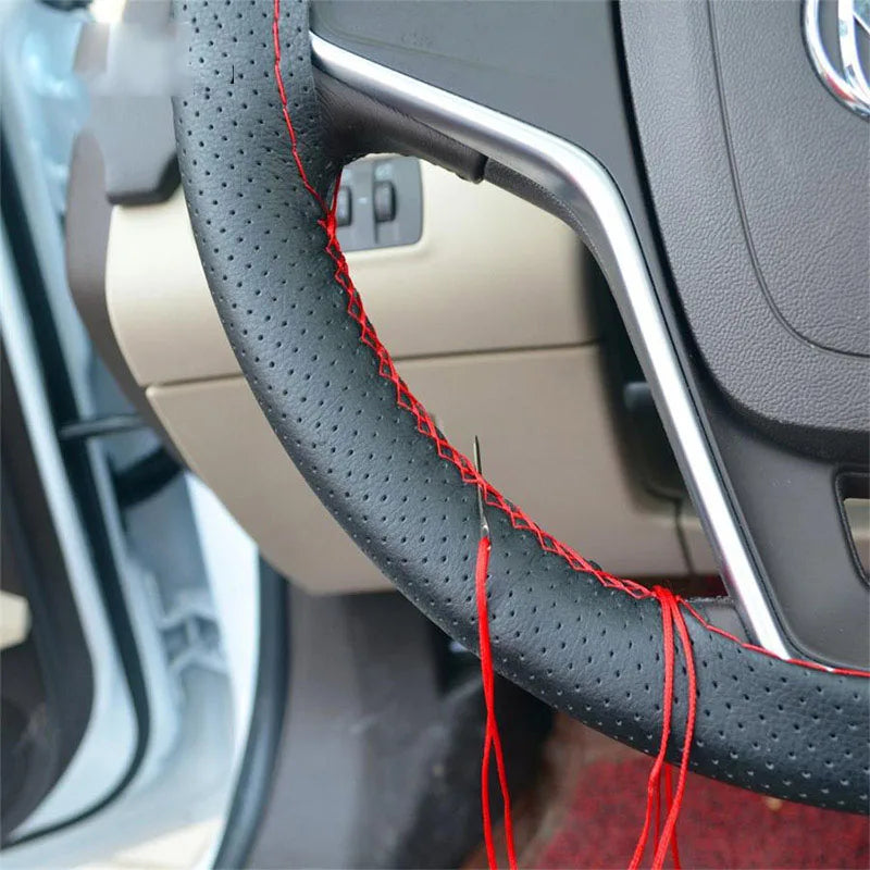 DIY Car Steering Wheel Cover Set – Soft Faux Leather with Needles & Thread (3 Colors)