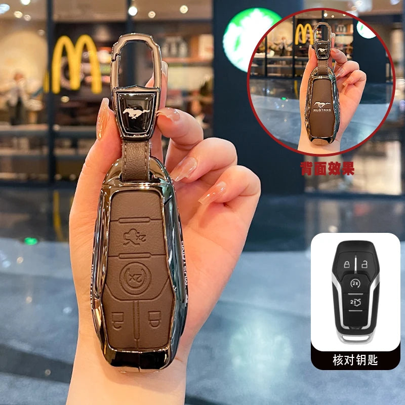 Premium Zinc Alloy Leather Key Case for Ford Mustang 2015-2020