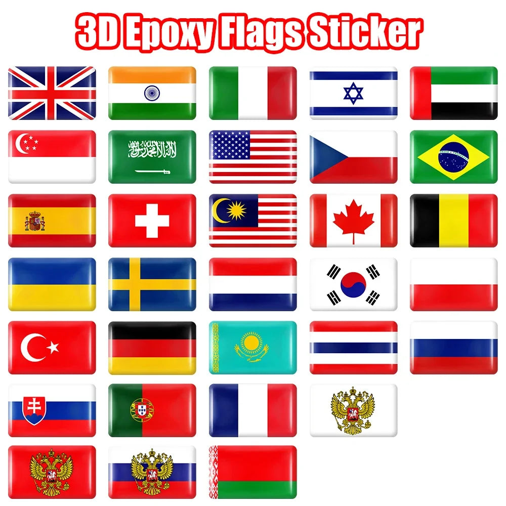 10pcs Epoxy Flag Badge Decals UAE, NL, RU, BR, IT, TH