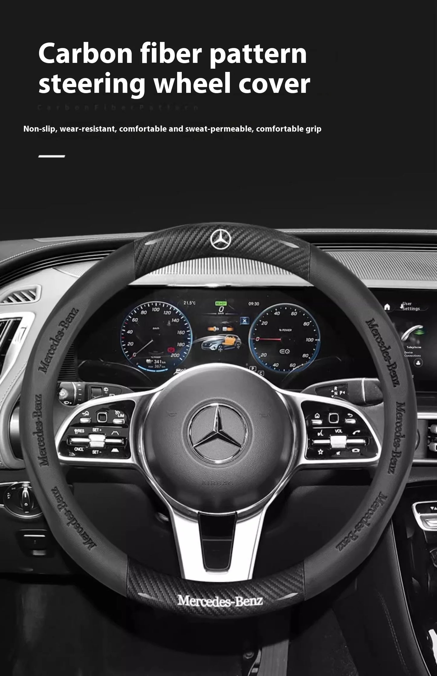 Mercedes-Benz Carbon Fiber Leather Steering Wheel Cover AntiSlip