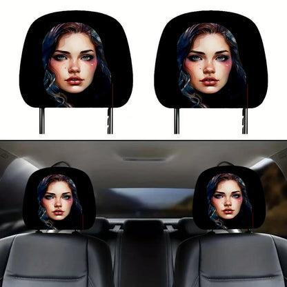 Halloween Black Skull Car Headrest Cover – Universal, Stretchy Two pieces 04 – Car Accessories | MotorWorld Marketplace
