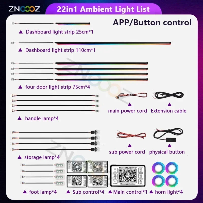 For Bentley Flying Spur 3Y/4N RGB 22in1 Ambient Light Kit