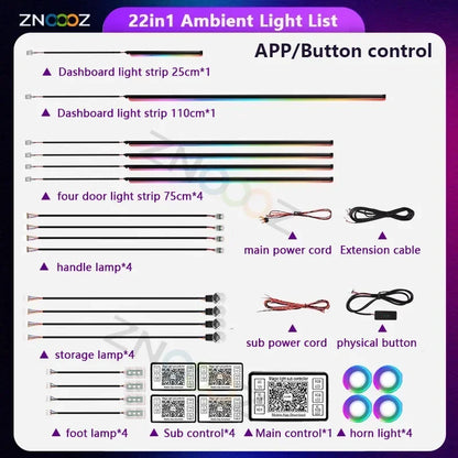 For Bentley Flying Spur 3Y/4N RGB 22in1 Ambient Light Kit